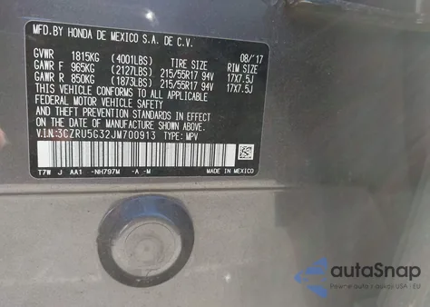 2018 Honda Hr-V Lx from USA, damaged, VIN 3CZRU5G32JM700913